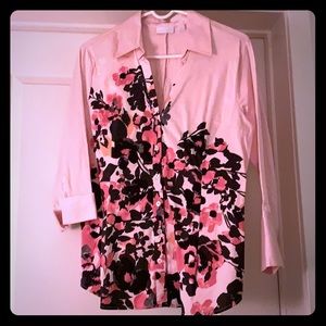 NY & Co. Button Down Work Shirt Pink w/ Flowers, M
